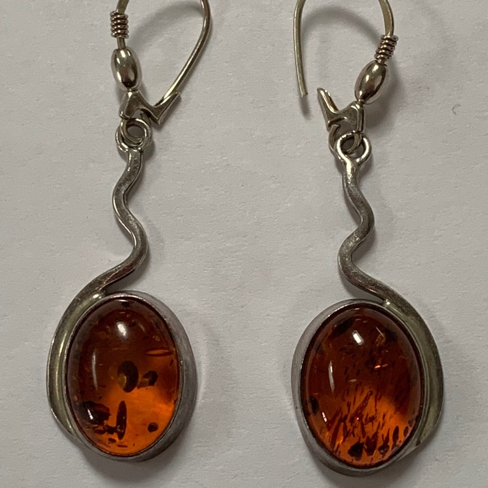 Natural Baltic Amber Sterling Pierced  Earrings